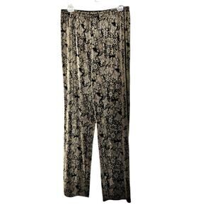 R K Originals Velvet Pants Size 12 Black Gold Design Elastic Pull On Wide Leg